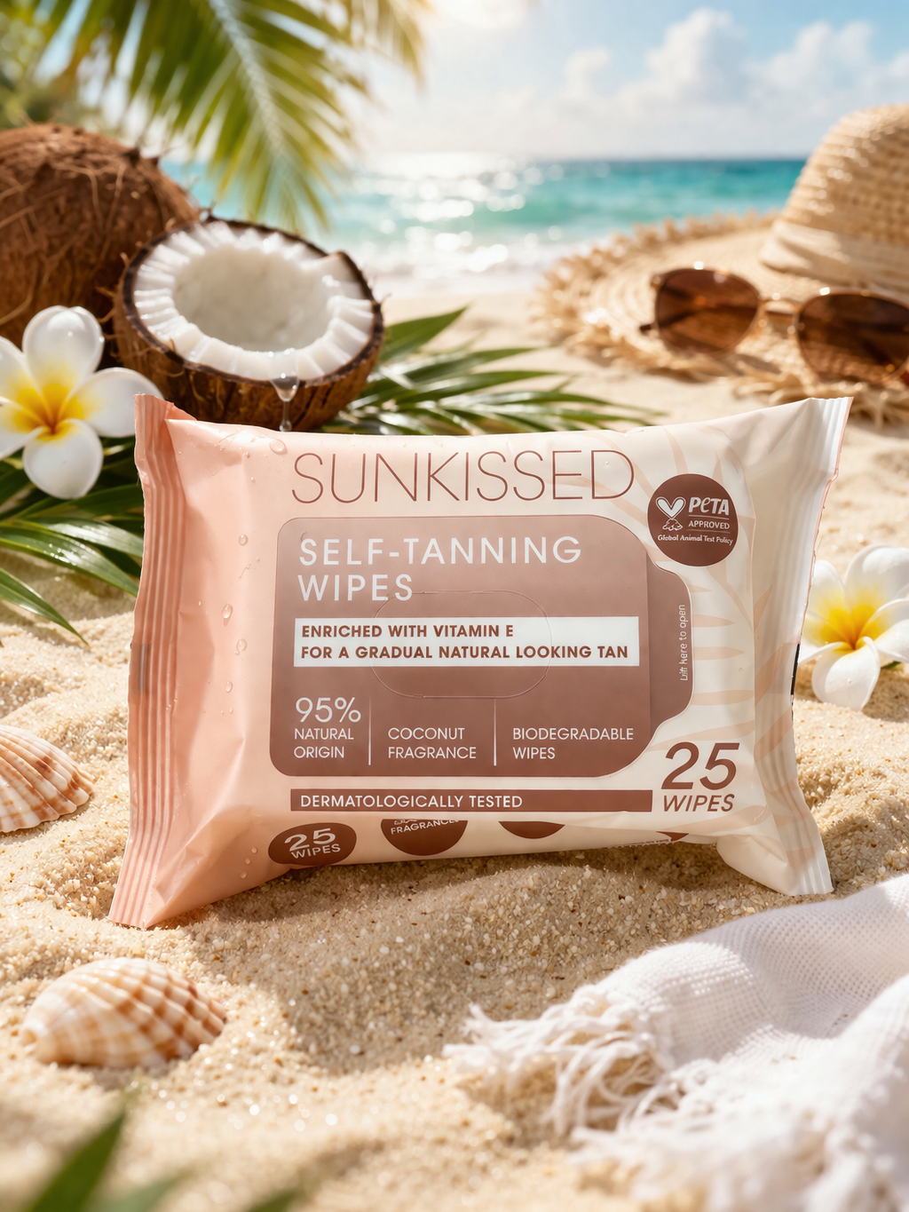 đ Lingettes Autobronzantes Sunkissed â Effet Soleil & Parfum Coco