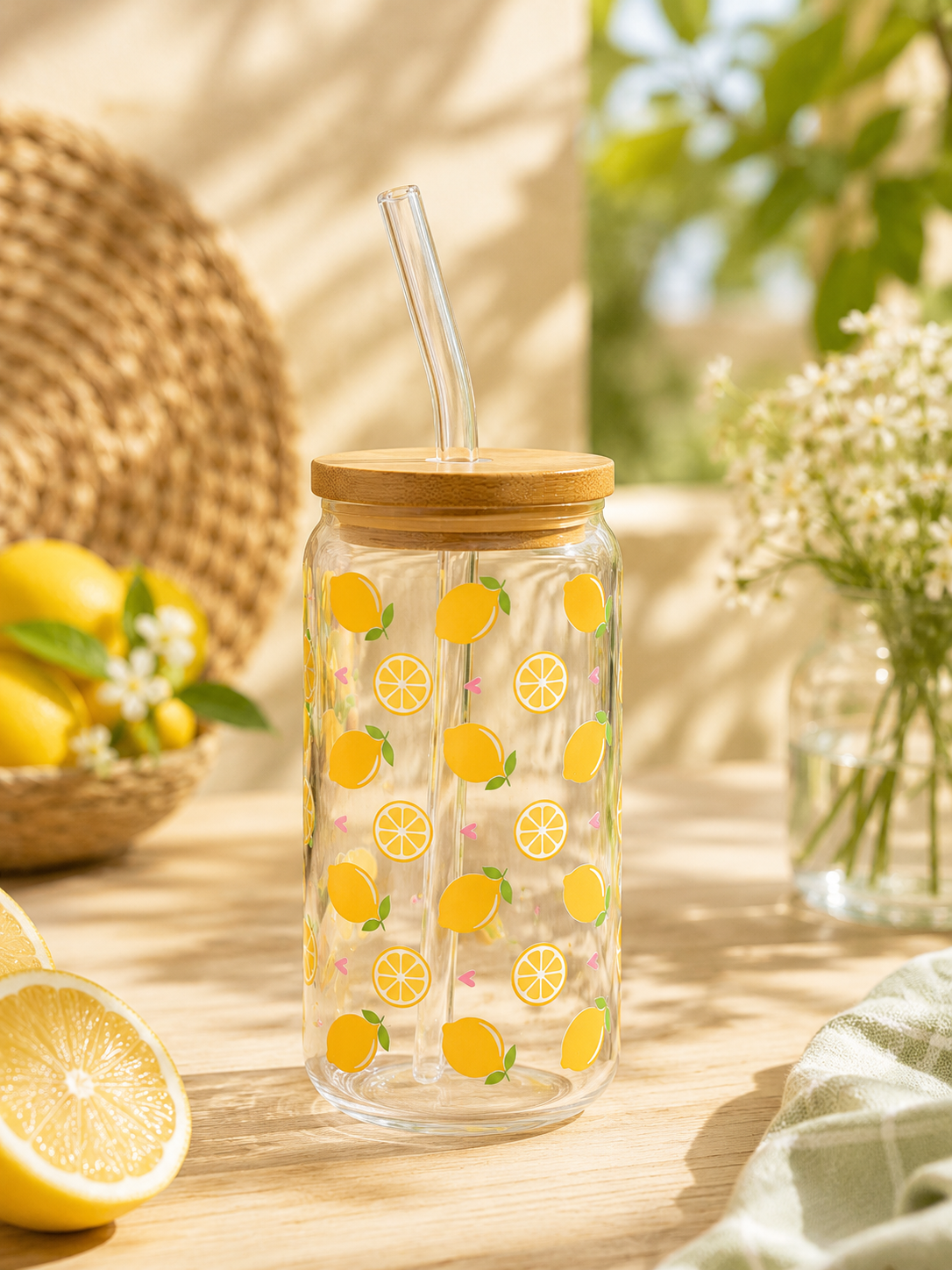 Verre cute citron paille courbée