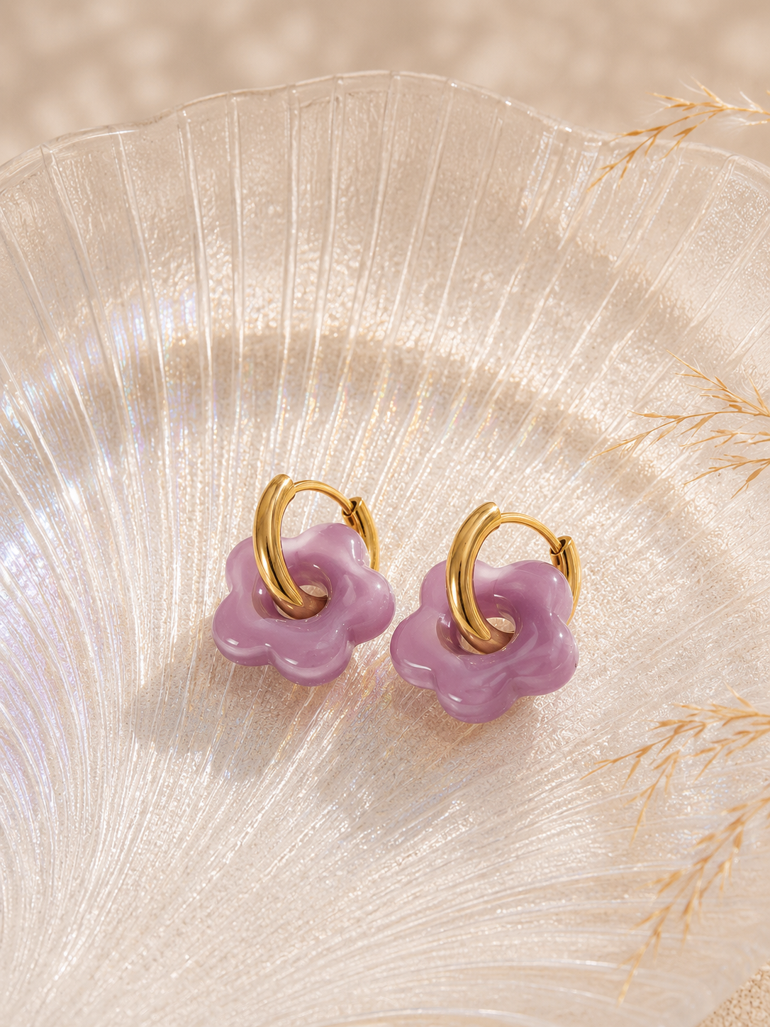 Boucles d’oreilles Amélia fleurs Mauve