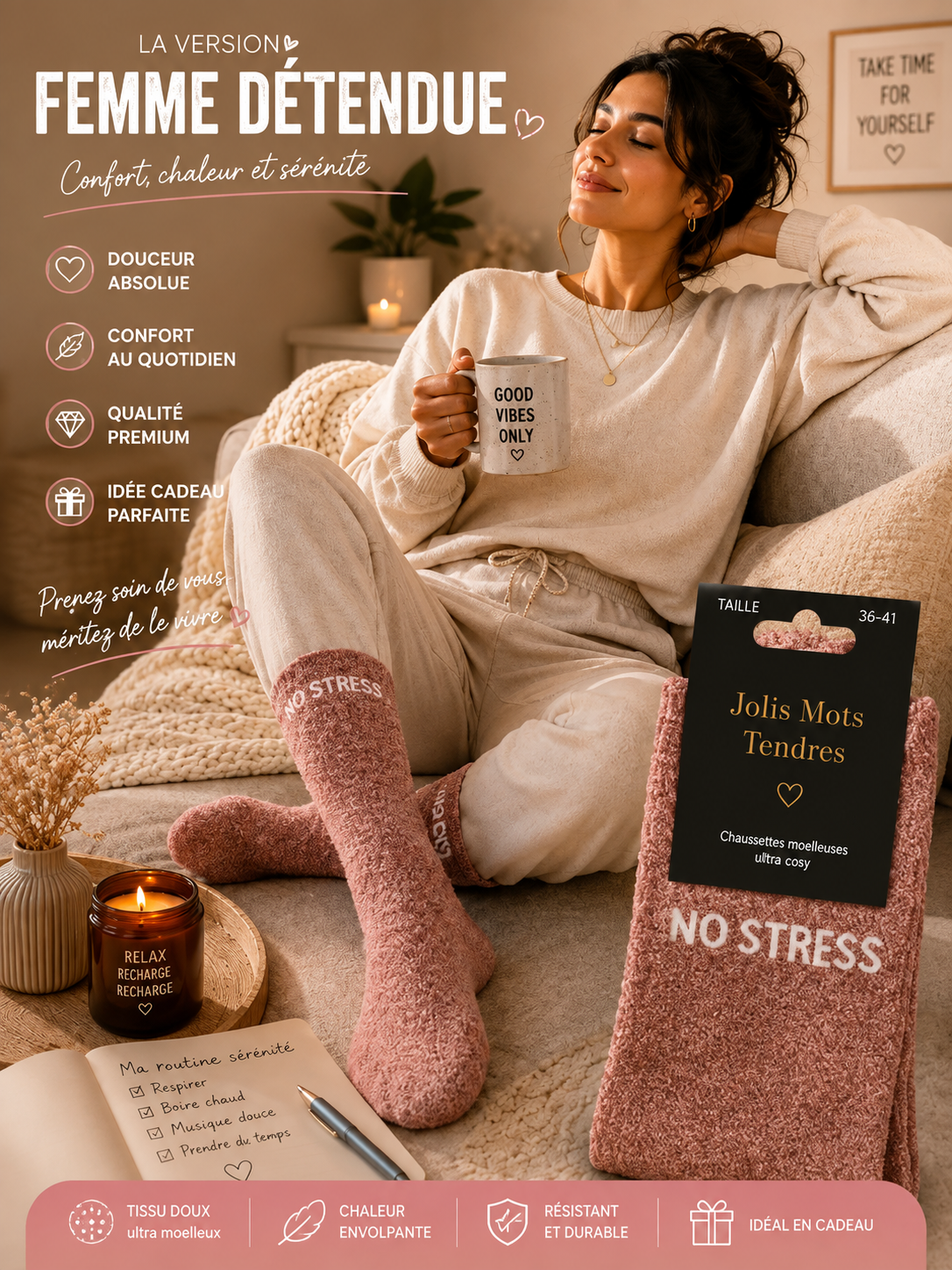 Chaussettes “No Stress” Rose Clair Pailletées 36/41