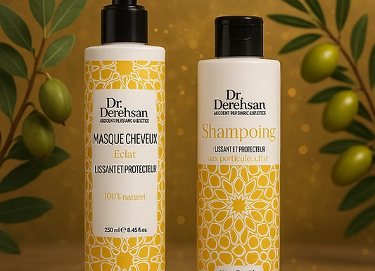 Duo shampoing et masque lissant et protecteur au particules d’or
