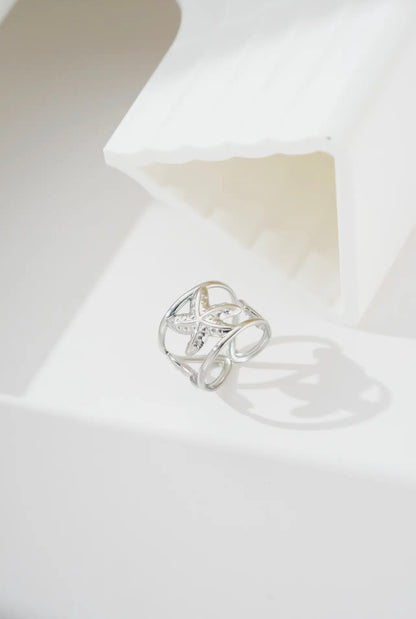 Bague étoile de mer ajustable acier inoxydable dorée argenté