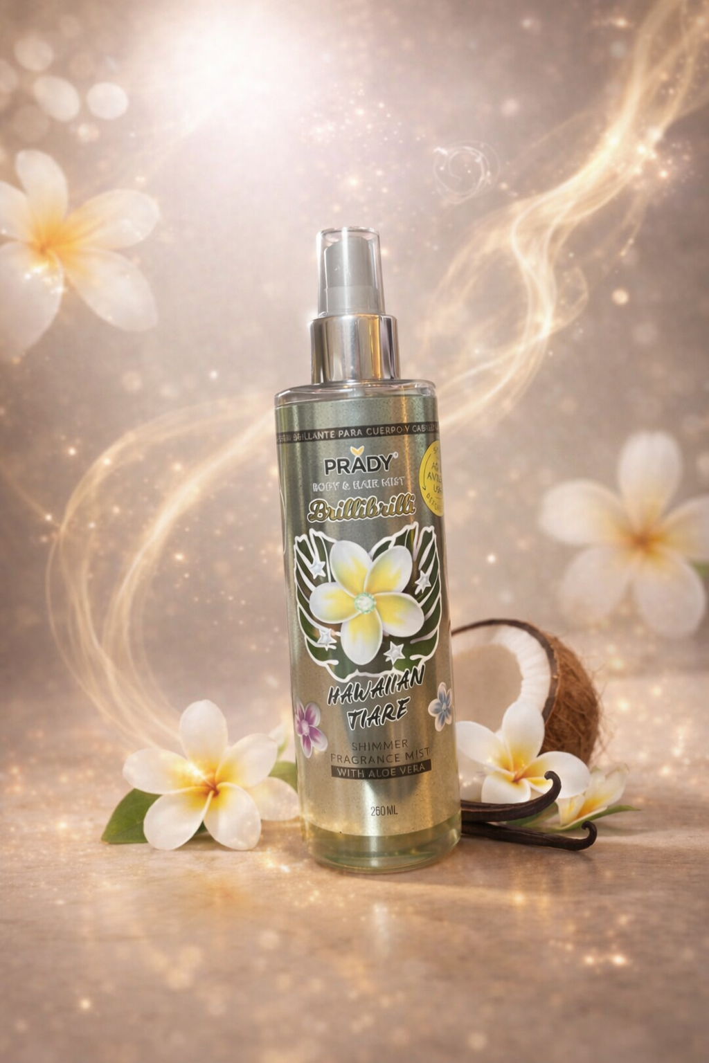Brume parfumée pailletée fleur  de tiare