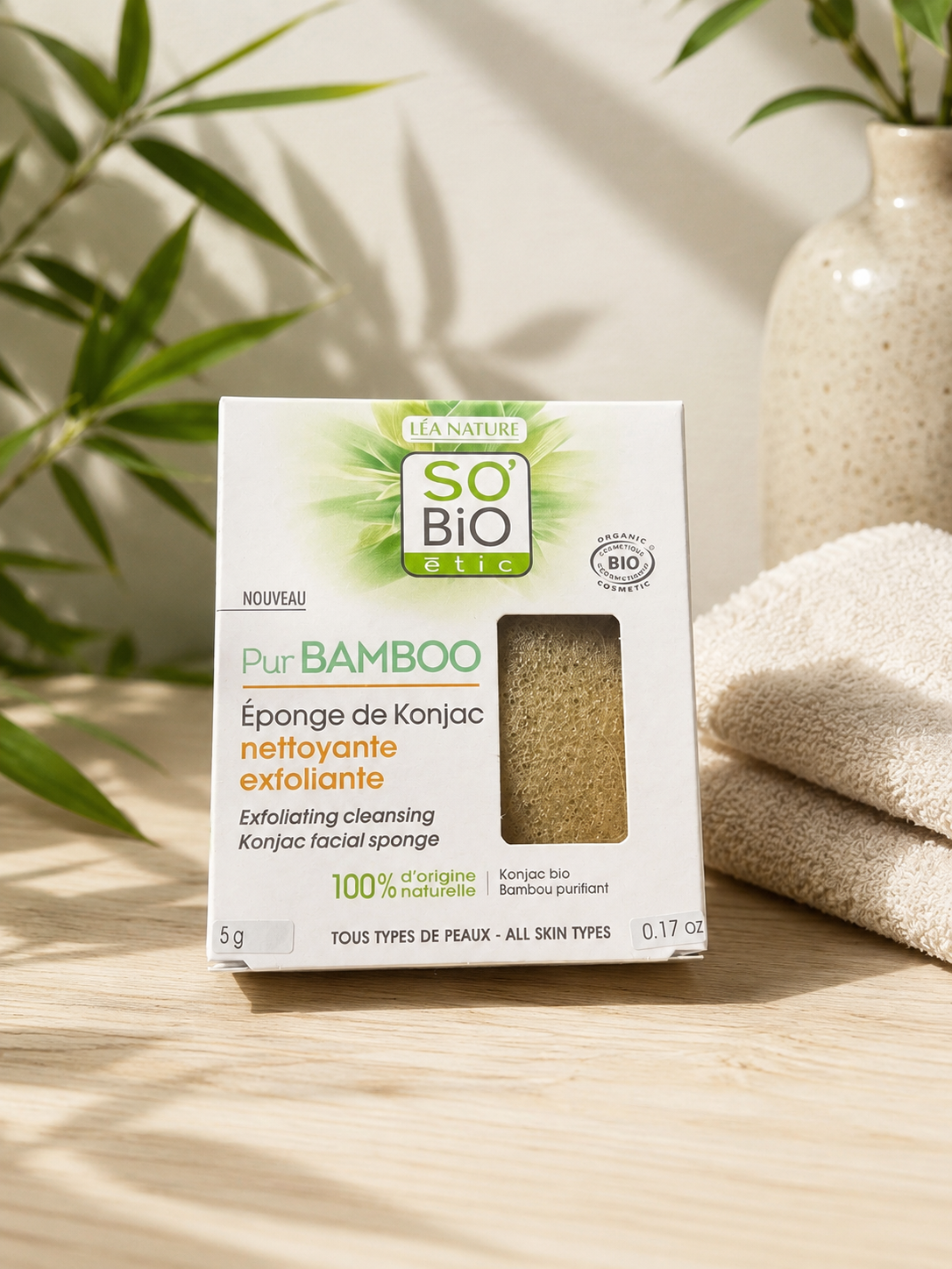 Éponge de Konjac Nettoyante Exfoliante bambou
