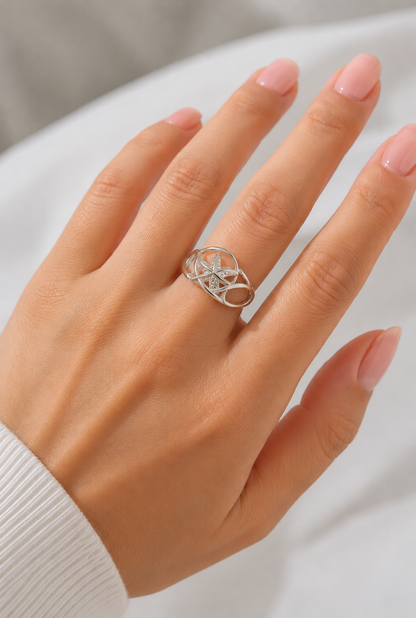 Bague étoile de mer ajustable acier inoxydable dorée argenté