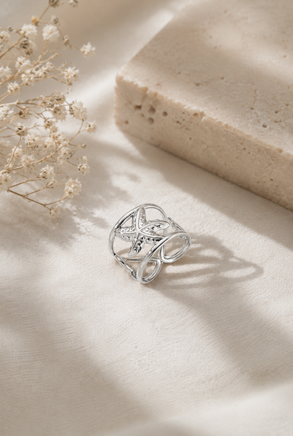 Bague étoile de mer ajustable acier inoxydable dorée argenté