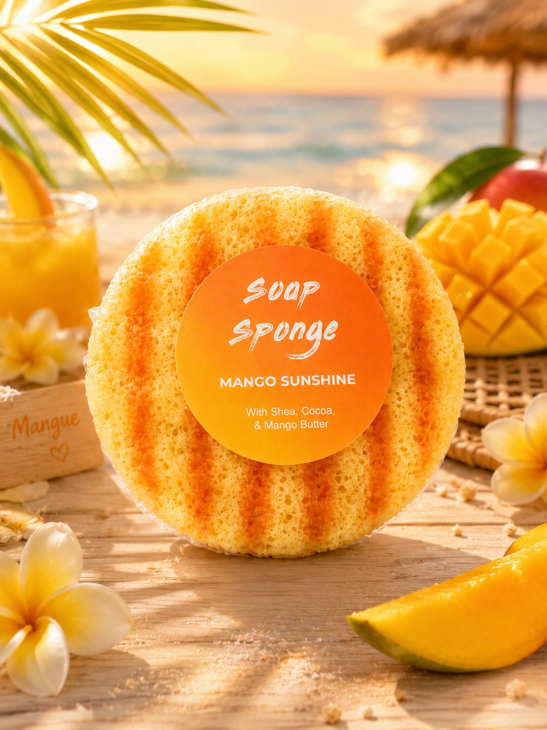 🌞 Éponge Savon Exfoliante – Mango Sunshine 🥭