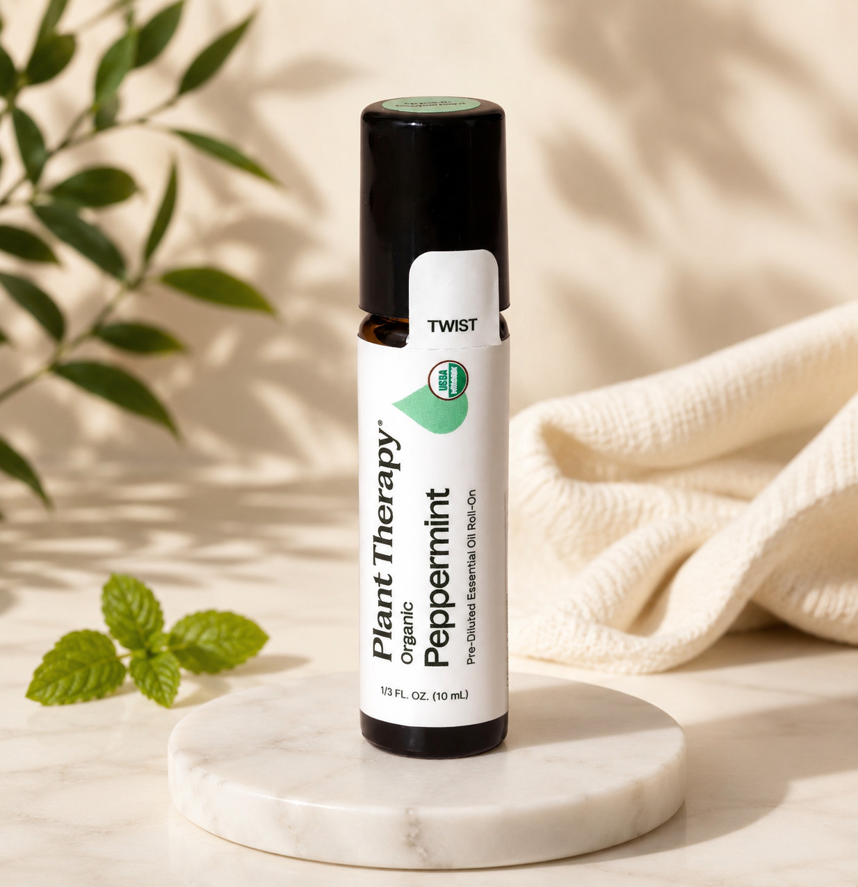 Roll-on a nulle essentelle de menthe poivrée biologique pré-diluée 10 mL