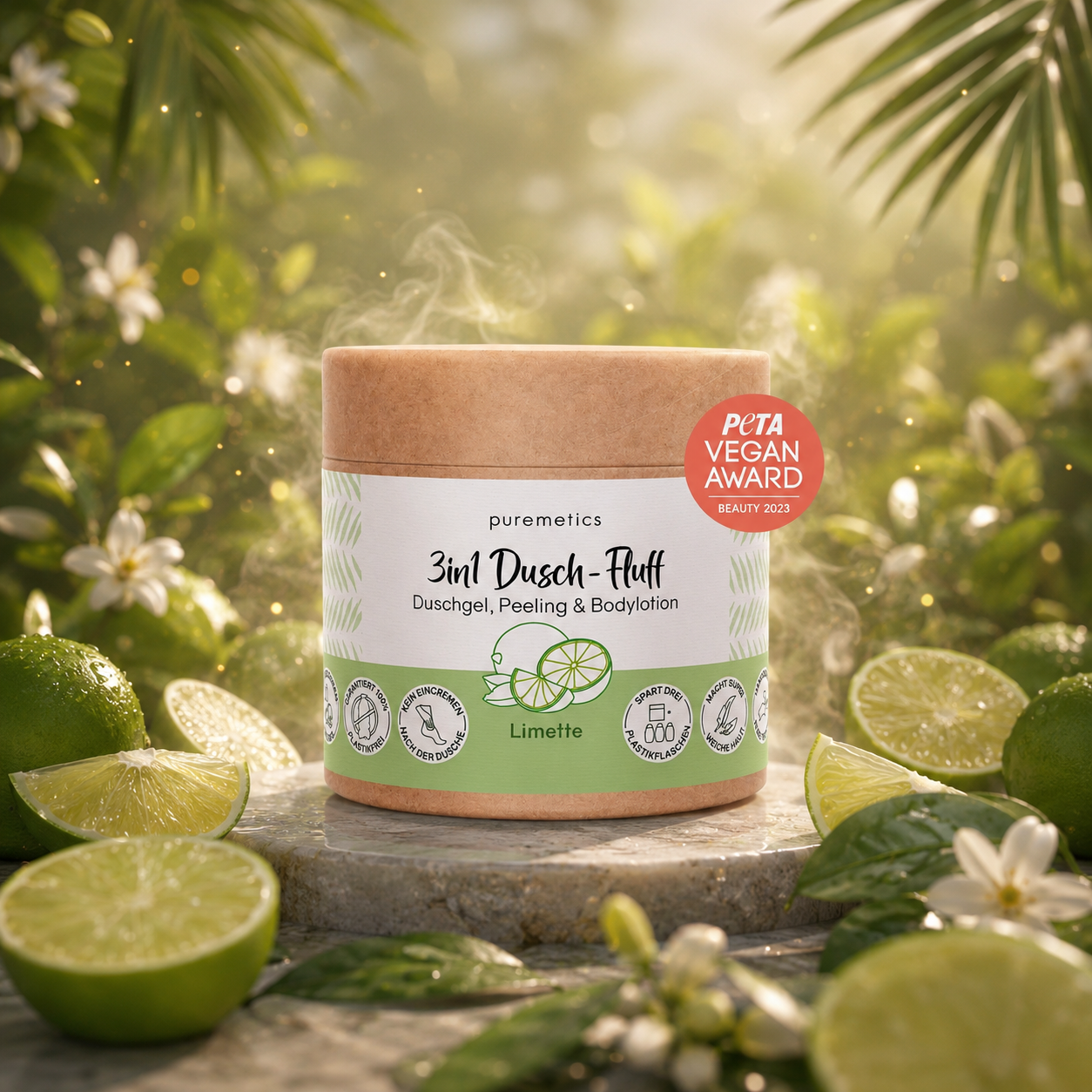 Fluff douche 3-en-1 «citron vert  » : gel douche, gommage et lotion